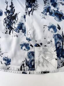 Manfinity Swimmode Plus Size Men Floral Print Shirt And Shorts Beach Outfit Set Men S Vacation Outfits Beach Outfit For Men Plus Size Resort Wear Men Holiday / Vacation / Beach / Hawaii / Tropical / Swim /  Bathing - Multicolor - View 5