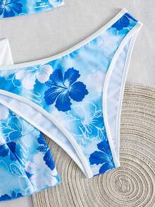 Bellisia Bộ đồ 3 món dành cho nữ mùa xuân/hè, phong cách lễ hội âm nhạc biển, họa tiết hoa phối màu, kiểu áo choàng buộc dây, xếp ly ở gấu áo. - Nhiều màu - Xem 6