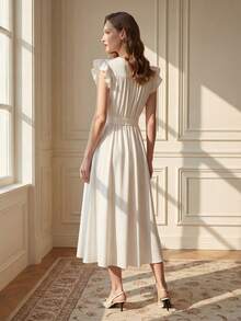 Suri Mira 女士印花V领短袖系腰休闲连衣裙 - 白色 - 查看 2