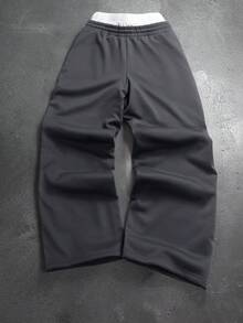 Manfinity Roghcode Pantalones de chándal de pierna ancha con cintura con cordón y bordado de contraste de color para hombres - Gris Oscuro - Ver 5