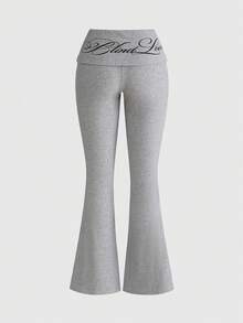 ROMWE Avant Y2K Abby 十字印花标语背心和喇叭裤休闲两件套女装 - 淺灰色 - 查看 11