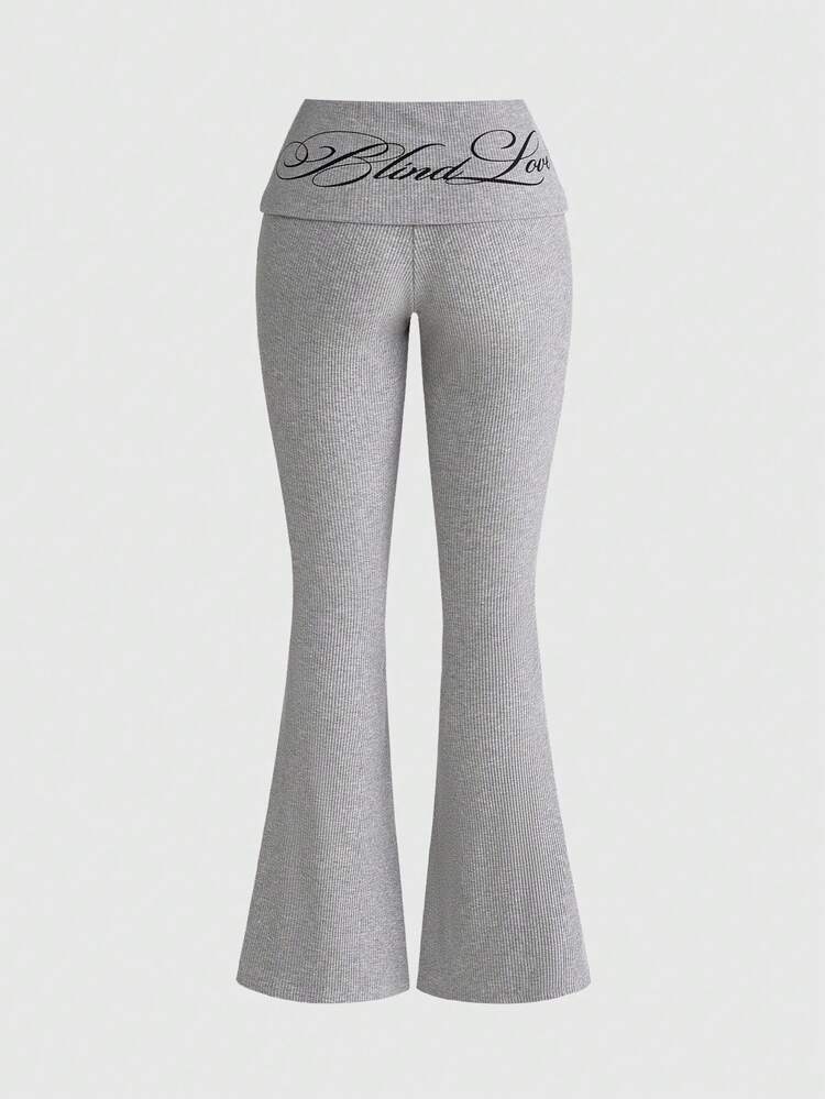 ROMWE Avant Bộ đồ 2 món phong cách thường ngày dành cho nữ, gồm áo tank top và quần ống loe in hình chữ thập Y2K của Abby Cross, thích hợp mặc nhà. - Màu Xám nhạt - Xem 11