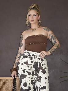 Arliah Áo crop top Y2K màu nâu dạo phố dành cho nữ, áo vest ôm vừa vặn họa tiết ngôi sao nhạc Punk Rock, thu/đông - màu nâu - Xem 6