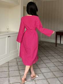 DAZY Plaid Lapel Loose Long Robe For Women, Summer - Pink - View 2