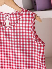 Đầm kiểu Bắc Âu cổ tròn không tay viền bèo nhún cho bé gái tuổi teen, thích hợp mặc ở nhà và đi làm hàng ngày trong kỳ nghỉ xuân hè. - Đỏ - Xem 3