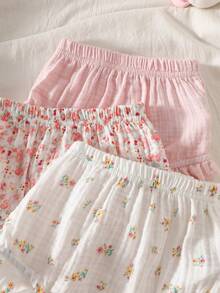 SHEIN 3件套新生女宝宝荷叶边下装 | 棉质双层绉纱面料，碎花图案，多层荷叶边设计，柔软舒适，甜美风格，适合派对、外出、拍照，可爱礼物之选 - 彩色 - 查看 5