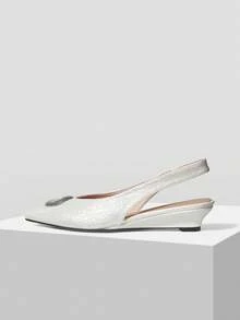 MOTF PREMIUM WOMEN'S ELEGANT DAILY SLINGBACK COMMUTE METAL DECOR WEDGE LOAFERS FOR CHRISTMAS SPRING SHOES - White - View 4