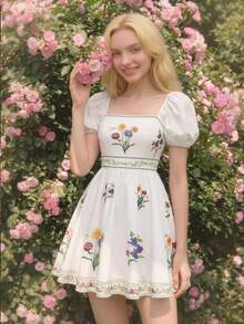 SHEIN MOD 女士印花波西米亚风连衣裙，适合度假、浪漫场合、夏季穿着、海滩度假、休闲度假、西式穿着。 - 彩色 - 查看 4