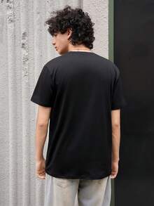 Open Phase Men's Casual Eagle Letter Printed Short Sleeve T-Shirt , Retro American, Unisex, Relaxed Fit Summer Outfits – Suitable For Everyday Wear And Summer Holiday Outfits. - Black - View 2