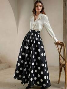 Anewsta Falda de línea A elegante de fiesta de vacaciones con lunares clásicos de verano para mujeres - Negro - Ver 6