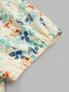 Sweetra 大码女士浪漫度假印花花瓣袖方领迷你连衣裙，粉色 - 彩色 - 查看 8