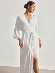 Ocili Comfortable Lace Robe For Women - White - View 4