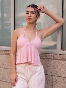 Andrea Bello Áo ba lỗ cổ chữ V cổ chữ V màu xám xanh dành cho nữ WYWH Áo ba lỗ thông thường - Hồng - Xem 3