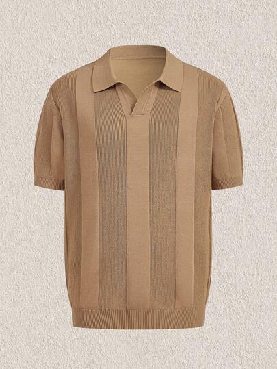 Mercer Haus 休闲简约商务通勤百搭短袖男士针织衫，男士棕色 Polo 衫，男士卡其色针织衫，适合夏季热带假期在夏威夷度假。