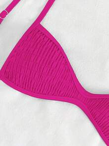 SHEIN Swim 女士纯色吊带比基尼上衣，夏季沙滩装 - 玫紅色 - 查看 5