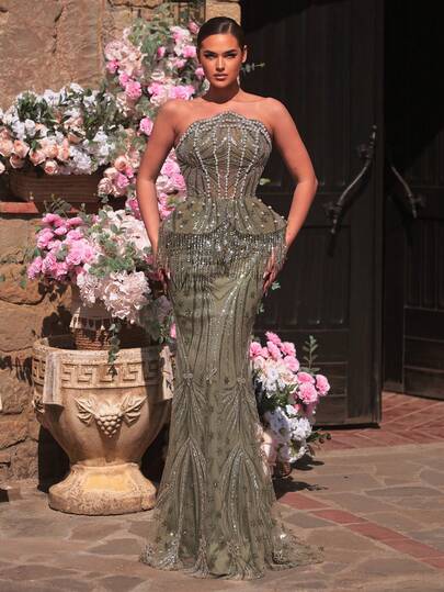 Glamrae Falda de sirena elegante y glamorosa con cuentas, lentejuelas y flecos, adecuada para bodas, fiestas, vacaciones, galas y ocasiones formales (muy recargada)