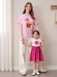 BABY SHARK X SHEIN 女士彩色印花圆领短袖T恤 - 粉色 - 查看 6