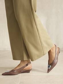 MOTF PREMIUM Giày lười nữ thanh lịch, kiểu dáng hở gót, trang trí kim loại, thích hợp đi làm hàng ngày, dịp Giáng sinh. - màu nâu - Xem 7