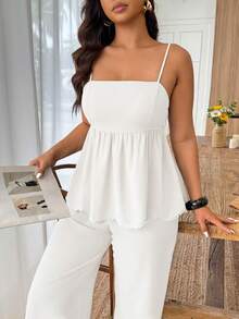 Weeklong Traje informal de 2 piezas para mujer talla grande, con contraste de color de onda y corazón con cinta, tipo lino, para primavera/verano - Albaricoque - Ver 3