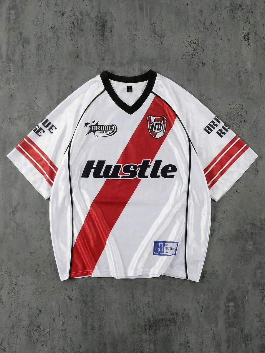 ROMWE MEN Prep Áo thun thể thao tay ngắn dáng rộng dành cho nam, áo thun thể thao - trắng - Xem 1