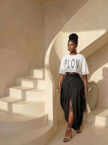 BamGlimmer Áo thun nữ màu trắng dệt kim dáng rộng, cổ tròn, kiểu dáng độc đáo, thích hợp cho mùa xuân, ngày lễ tình nhân, năm mới, thời trang tối giản, phong cách hip-hop năng động, phù hợp cho đi chơi hàng ngày, mùa tựu trường, mặc nhà, đa năng, dành cho nữ. - trắng - Xem 3