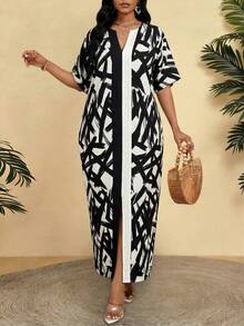 SHEIN Lady Women's Fashion Printed Dress - Black and White - View 4