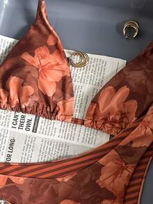 Swim Vcay 女士热带花卉露背系带性感比基尼套装，海滩度假 - 彩色 - 查看 8