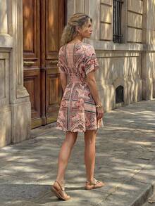 Hansera New V-Neck Printed Dress For Women, Spring/Summer - Multicolor - View 2