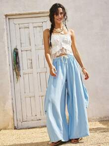 SoleilVie 女士时尚宽松抽绳灯笼裤 - 藍色 - 查看 5