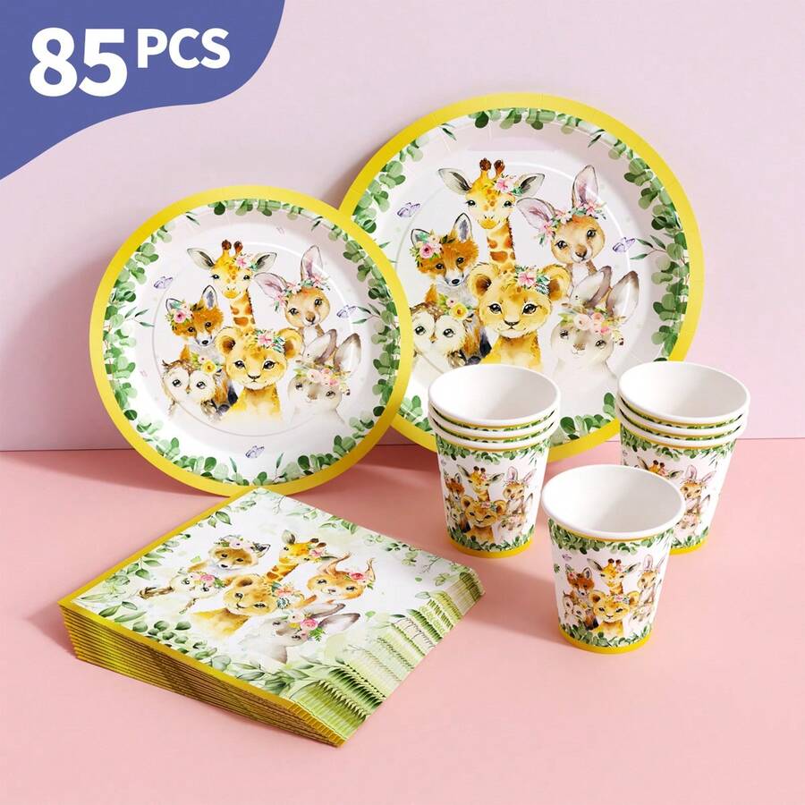 可爱怪兽花环一次性餐盘、餐巾纸和杯子套装，可供20位客人使用。这款一次性派对套装（包括餐盘、餐巾纸和杯子）非常适合生日派对、婚礼和家庭野餐。 - 查看 1