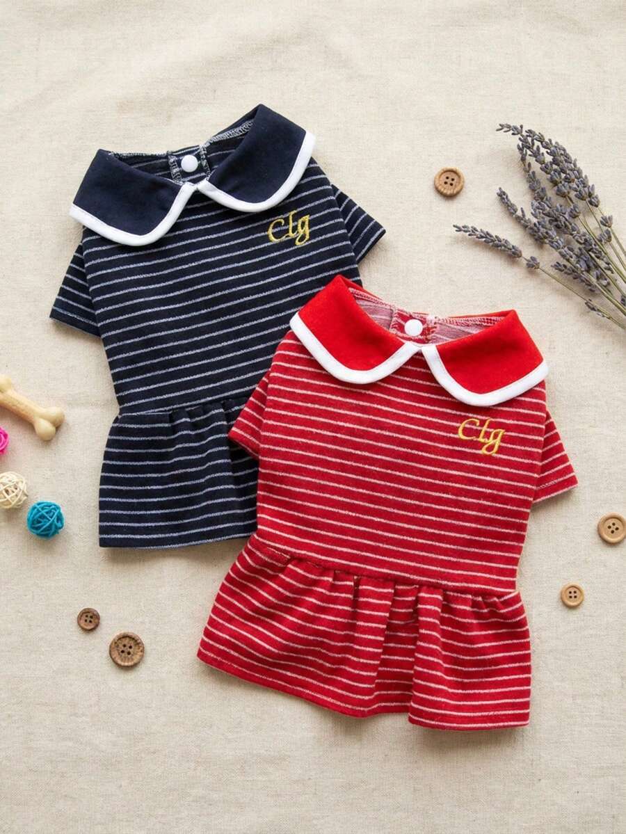 PETSIN 狗狗服装、猫咪服装、动物裙装、宠物春夏新品系列、幼犬连衣裙、公主风百搭连衣裙、条纹印花、小型动物服装、清凉防晒霜