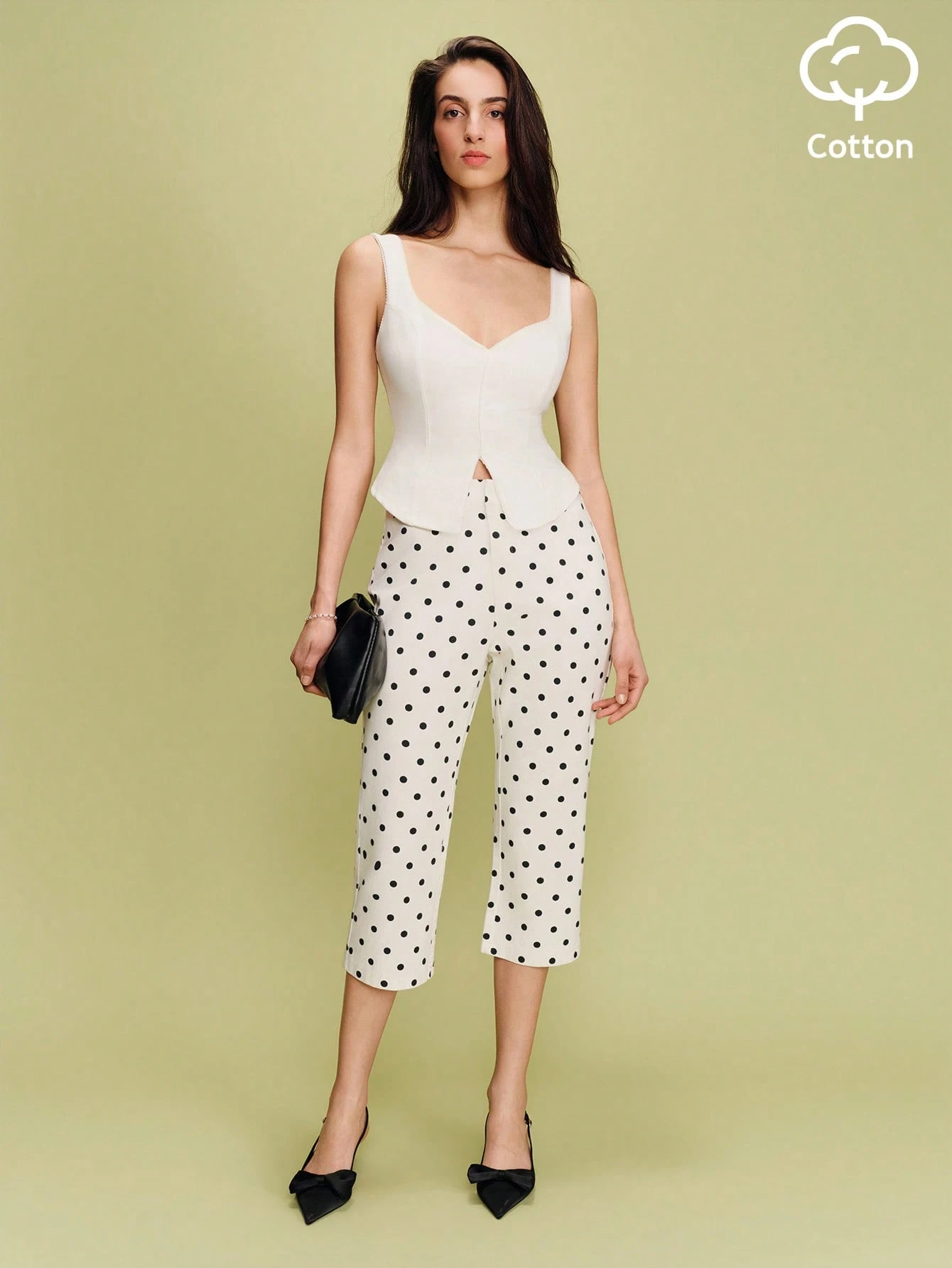 Black And White Polka Dot Print Tailored Trousers Vintage Cute Chic Pants Spring Summer French Style Parisian Style Pants Polkadot Pants Business Casual Cotton Pants