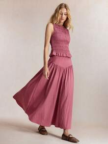 BizChic Chân váy xếp ly bất đối xứng, khóa kéo bên hông, đa năng cho mùa xuân/hè - Phù hợp cho công sở, trang trọng, thường ngày, lãng mạn, phong cách Y2K, retro thập niên 90, tiệc tùng, dự đám cưới, phù dâu, chủ nhà, mặc hàng ngày. - Màu Hoa hồng đỏ - Xem 5