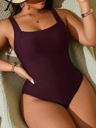 Swim Lushoire 大码女式纯色连体泳衣