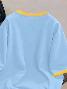 Manfinity Campus Court Men's Sports Outdoor Soccer Style Green T-Shirt Regular Length With Brasil Letter Print Polyester Round Neck Short Sleeve - Blue - View 4