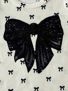 SHEIN Áo thun bé gái in nơ, kiểu dáng thường ngày, đa năng. - Màu be - Xem 5