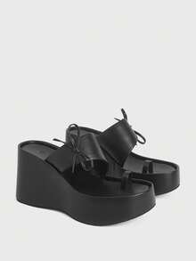 Sugerpunk Giày nữ - Giày sandal đế cao thời trang nữ - Sandal mùa hè phong cách punk buộc nơ - Giày nữ đơn giản, thoải mái và thoáng khí, dễ xỏ. - màu đen - Xem 2