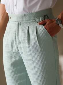 Manfinity Homme Men's Casual Everyday Commute Solid Color Pleated Slant Pocket Pants - Green - View 3