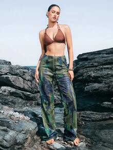 Femmeiva Pantalones rectos con lentejuelas brillantes, de moda para fiestas en discotecas - Multicolor - Ver 3