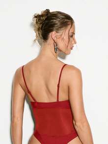 KIZN Bộ đồ bơi một mảnh cổ chữ V sâu phối lưới đi biển, đi hồ bơi, đi nghỉ hè - Đỏ - Xem 2