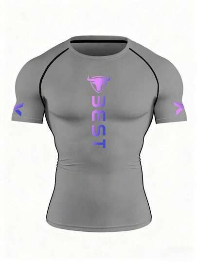 GymBeat Herr Casual Letter Grafisk Rund Hals Kortärmad Sport-T-shirt, Sommar, Gym