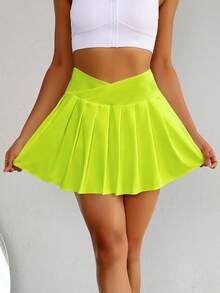 SHEIN Sovereign Charm Women's Solid Color Pocket Casual Versatile Daily Wear & Sports Skort - Green - View 7