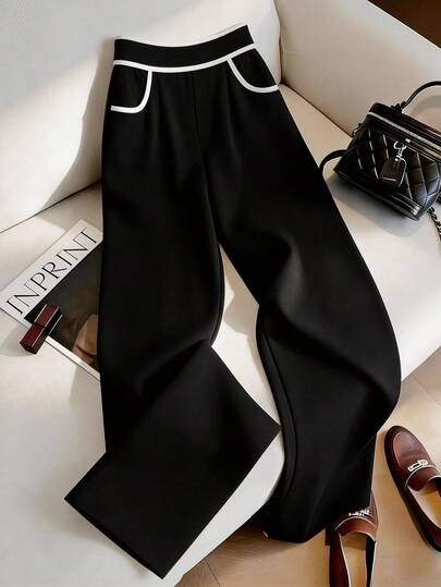 Franclia Pantalones anchos y sueltos de mujer con parches de colores, versátiles para uso diario