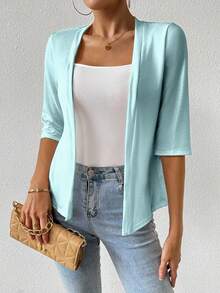 EMERY ROSE Chaqueta casual de manga corta de unicolor para mujer, de verano - Celeste - Ver 4