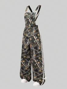 青少年（女童）休闲街头迷彩宽松背带裤，梭织面料，四季皆宜 - 軍綠色 - 查看 2