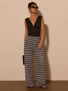 COSMINA Damen elegante, lässige Boho-Stil Hose mit welligem Streifenmuster in Jacquard - Verschiedenfarbig - Übersicht 3
