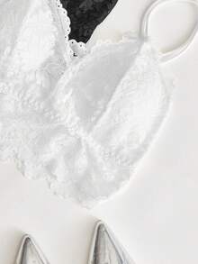 Bộ 2 áo ngực ren hoa đồ lót - Đen và trắng - Xem 4