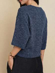 DAZY Women's Solid Color Round Neck Casual Versatile Daily Wear Short Sleeve T-Shirt - Navy Blue - View 2