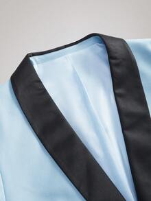 Officeau Bộ 3 món/Bộ vest co giãn thời trang mới màu trơn ôm vừa vặn cho nam, gồm áo khoác, áo vest và quần, trang phục công sở, dự tiệc trang trọng - Màu xanh nhạt - Xem 8