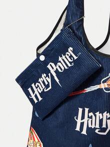 HARRY POTTER X SHEIN 1 paquete, bolso tipo chaleco de pana con estampado de rana y caramelo, de gran capacidad. - Azul Marino - Ver 5